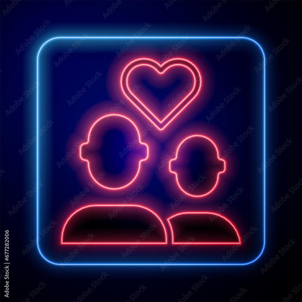 Glowing neon Lover couple icon isolated on black background. Happy Valentines day. Vector Glowing neon Lover couple icon isolated on black background. Happy Valentines day. Vector