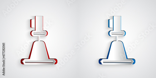 Paper cut Tacheometer, theodolite icon isolated on grey background. Geological survey, engineering equipment for measurement and research. Paper art style. Vector
