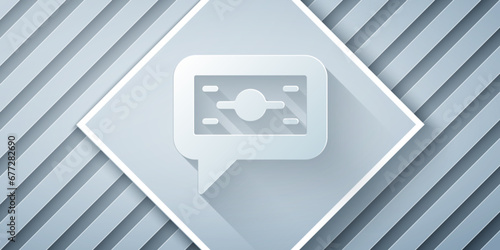 Paper cut Stacks paper money cash icon isolated on grey background. Money banknotes stacks. Bill currency. Paper art style. Vector