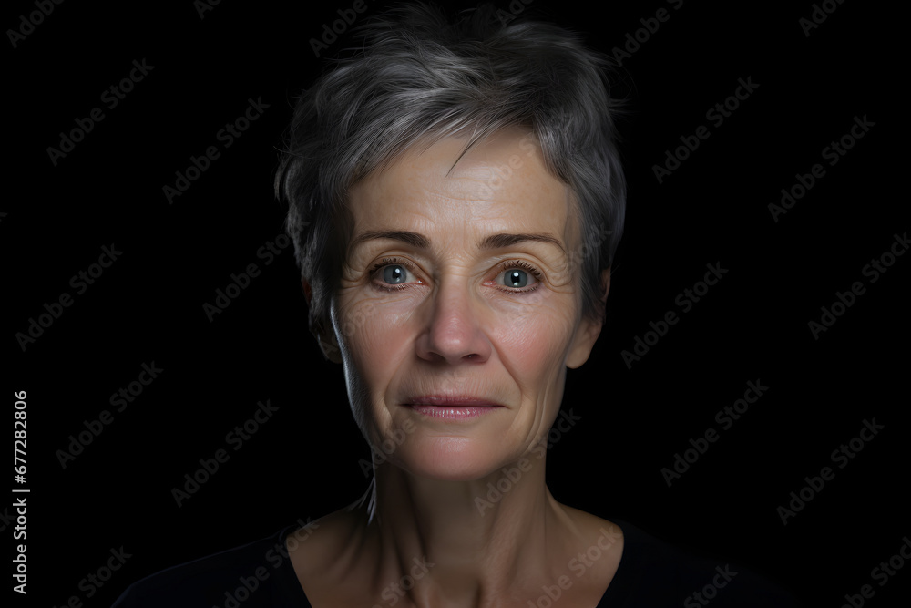 senior Caucasian woman portrait on black background. Neural network generated photorealistic image. Not based on any actual person or scene. senior Caucasian woman portrait on black background. Neural network generated photorealistic image. Not based on any actual person or scene.