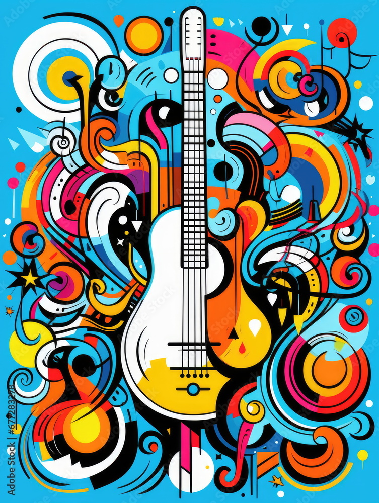 Fototapeta premium Colorful detailed compositions of musical objects and symbols. International Music Day Poster.