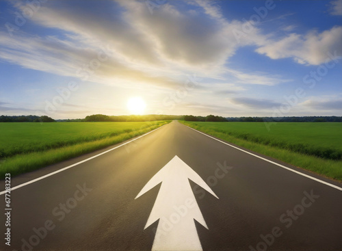 Asphalt empty road with arrow sign to horizon © nasir1164