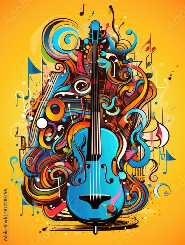 Colorful detailed compositions of musical objects and symbols. International Music Day Poster. 