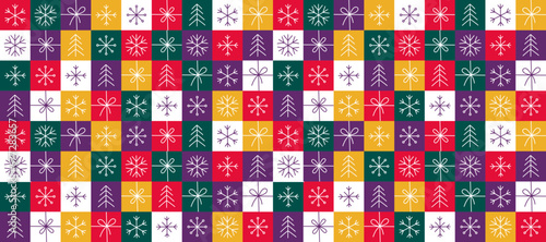 Graphic Christmas seamless pattern. Holidays 2024 postcard. Square Line icons
