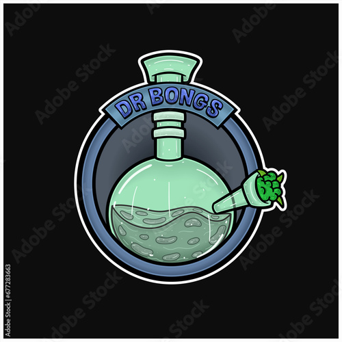 Glass Bong Logo and DR BONGS Text. Weed Design For Logo, Label, Shop, Store and Packaging Product.