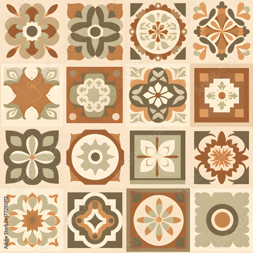 azulejo, seamless pattern. wall ceramic tiles. a repeating backdrop, a set of tiles in beige and brown colors. repeating background.