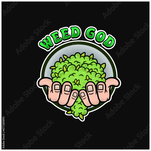 Hands Bring Weedbud Logo and Weed God Text. Weed Design For Logo, Label, Shop, Store and Packaging Product.