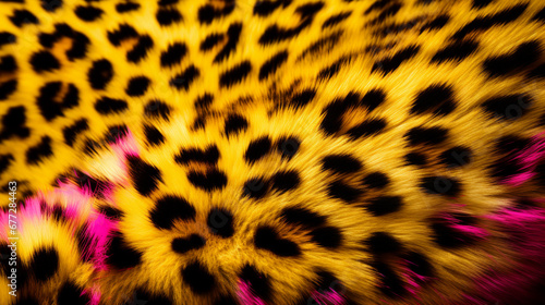 Seamless leopard jaguar print with black spots on neon yellow and pink background. Vector illustration animal print  surface pattern. Punk rock eighties 80s fashion style textile pattern.