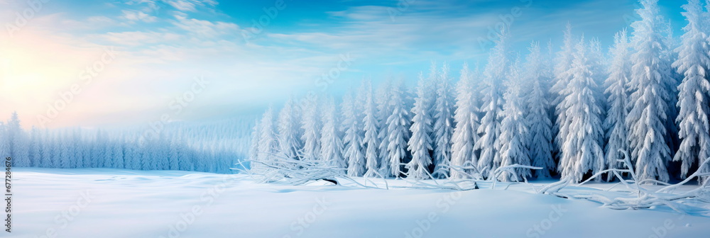 wintry backdrop with snow-covered landscapes