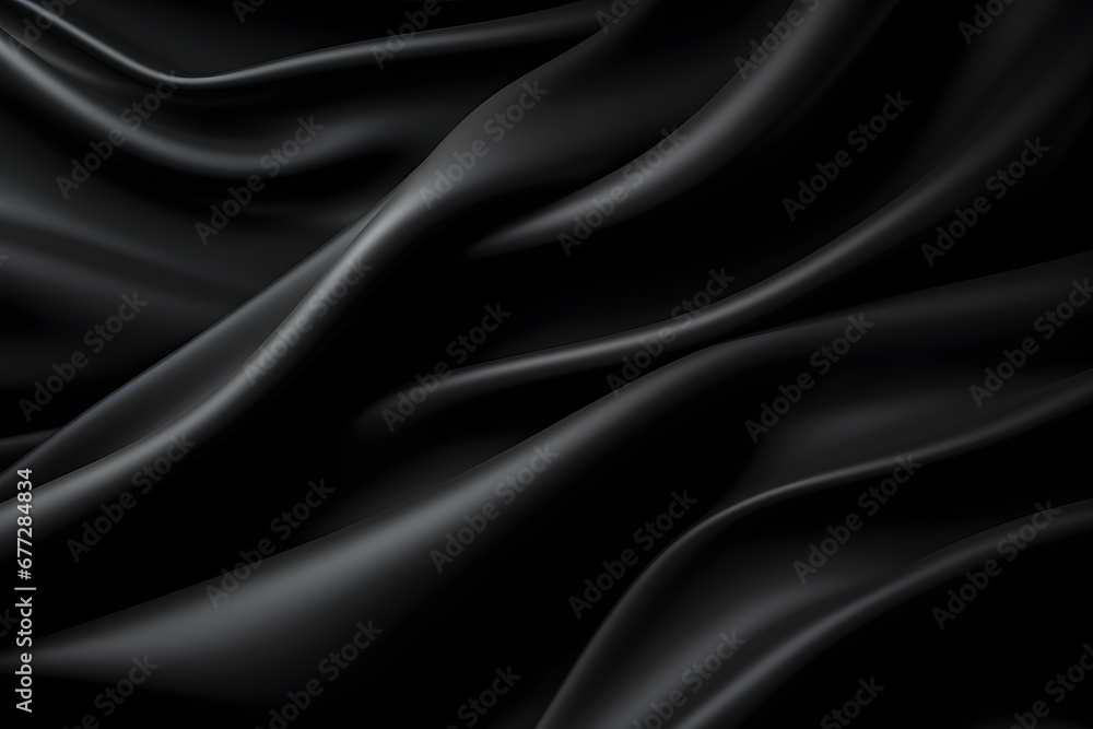 a luxurious black background, the fabric lies in soft waves. chiffon, translucent material. view from above. folds of dark fabric.