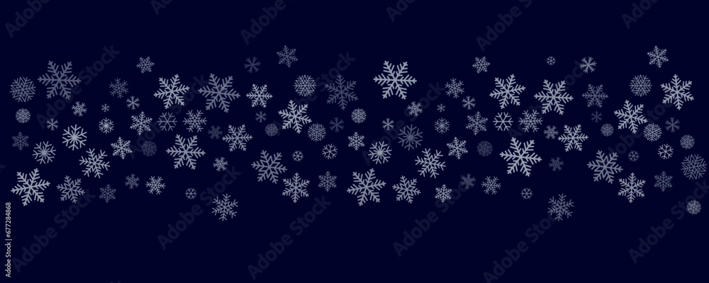 Christmas snowflakes background. Winter snow border blue decoration, greeting card. Noel subtle frame backdrop. Vector illustration Christmas snowflakes background. Winter snow border blue decoration, greeting card. Noel subtle frame backdrop. Vector illustration