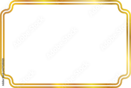 Gold luxury shiny vintage double frame with reflection, horizontal golden border decoration - stock vector
