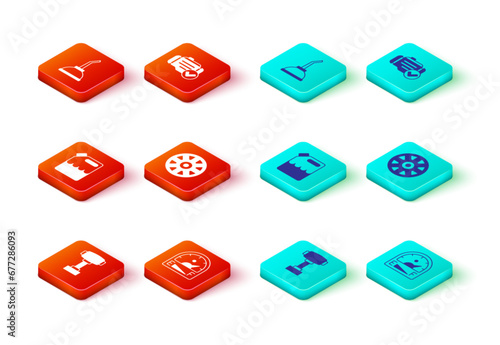Set Gear shifter, Motor gas gauge, Canister for gasoline, Alloy wheel car, Check engine and motor machine oil icon. Vector