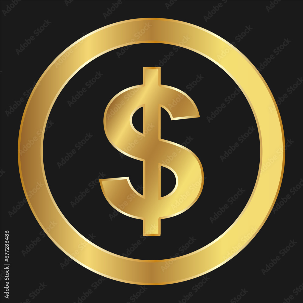 Gold dollar icon Concept of web internet currency Gold dollar icon Concept of web internet currency