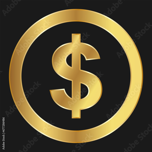 Gold dollar icon Concept of web internet currency