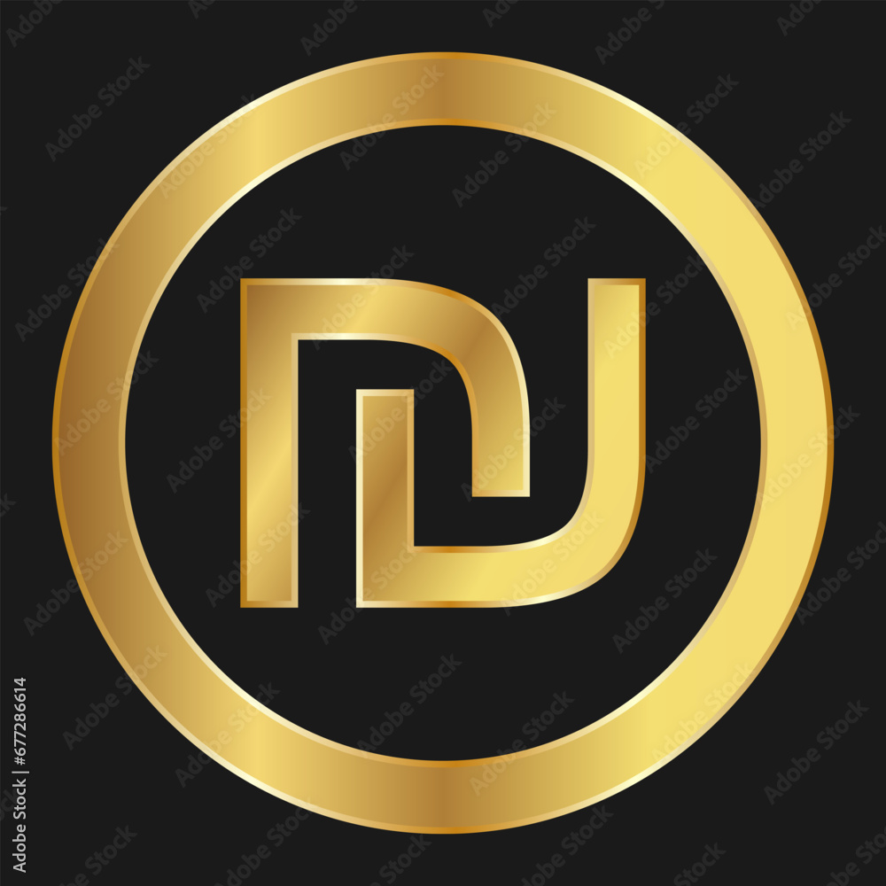 Gold icon of Sheqel symbol Concept of internet currency Gold icon of Sheqel symbol Concept of internet currency