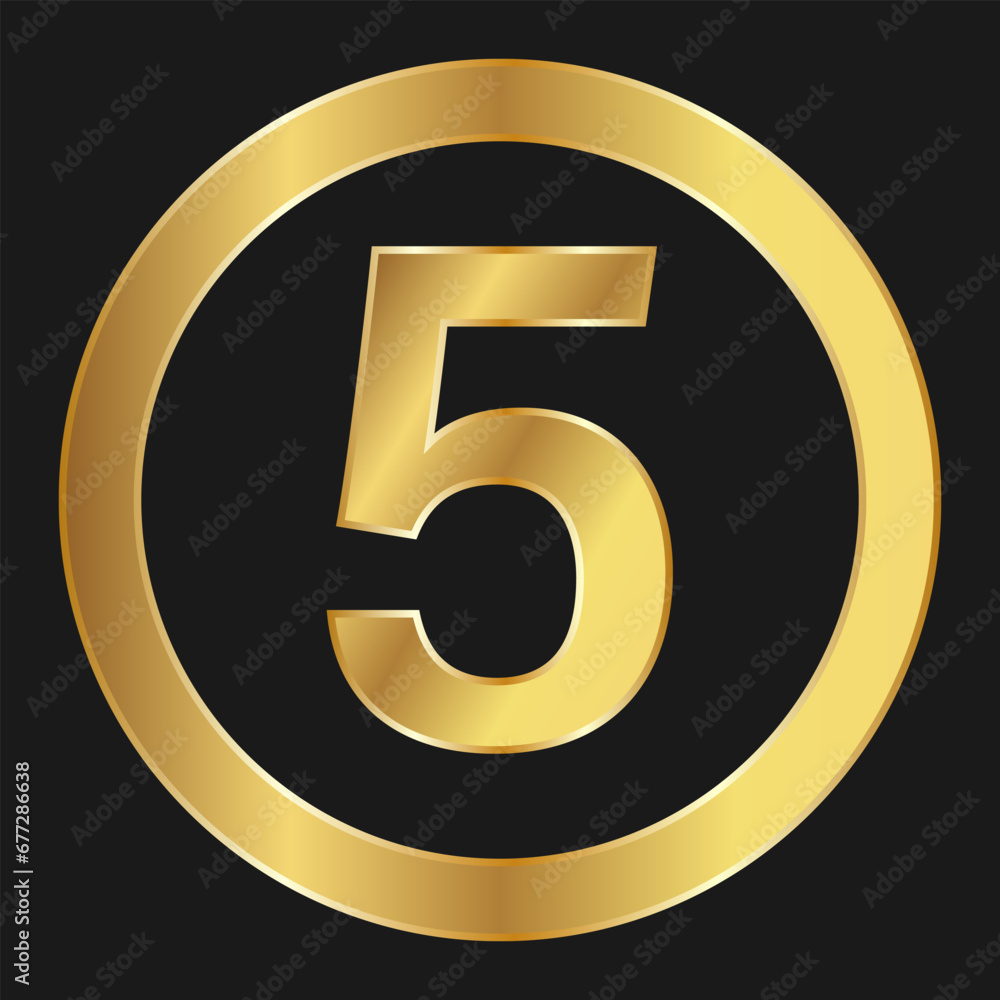 Gold icon with number five Concept of internet icon Gold icon with number five Concept of internet icon