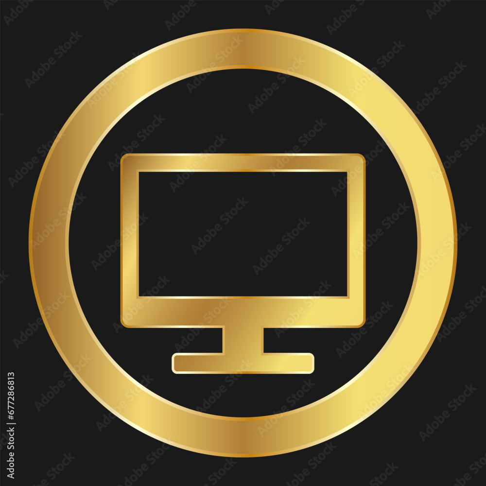 Shopping terminal or computer monitor simple gold icon for apps and websites Shopping terminal or computer monitor simple gold icon for apps and websites