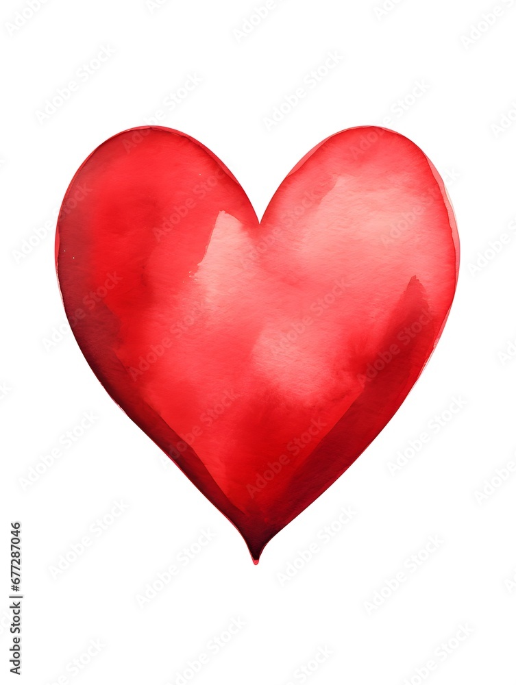 Drawing of a Heart in red Watercolors on a white Background. Romantic Template with Copy Space