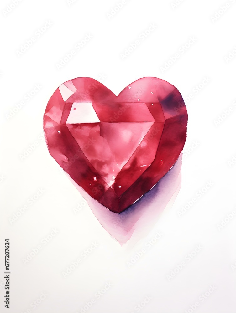 Drawing of a Heart in ruby Watercolors on a white Background. Romantic Template with Copy Space Drawing of a Heart in ruby Watercolors on a white Background. Romantic Template with Copy Space