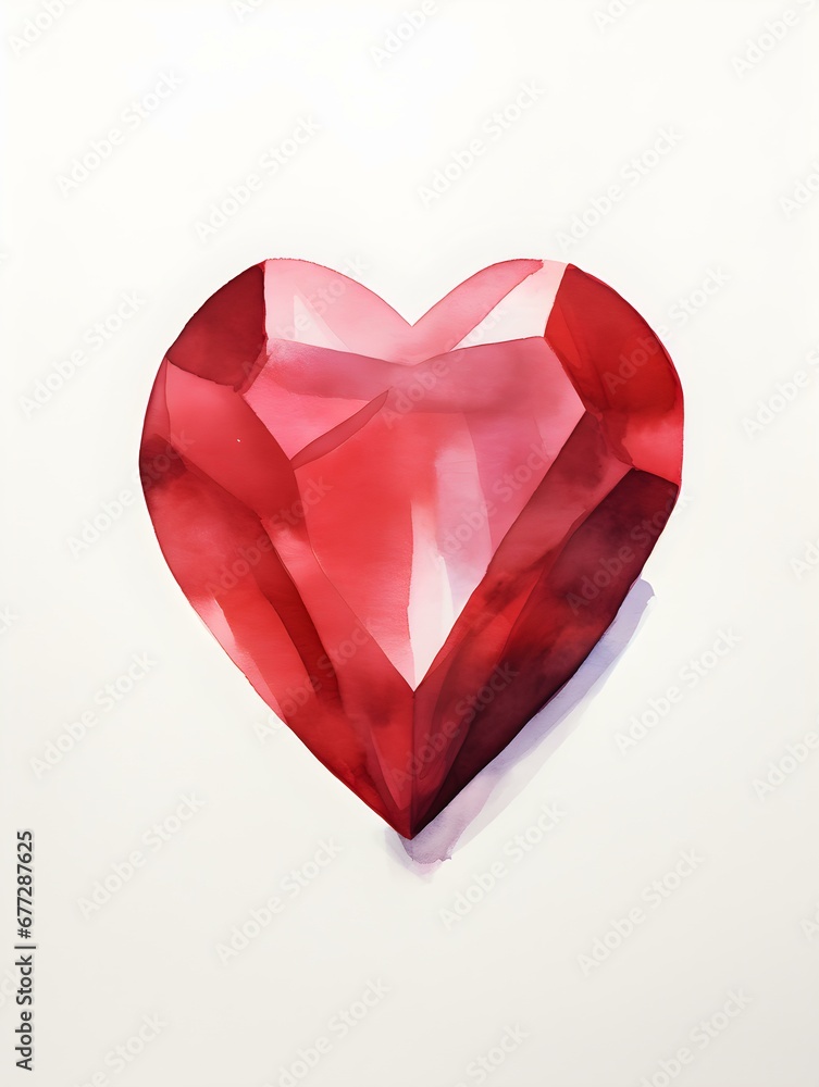 Drawing of a Heart in ruby Watercolors on a white Background. Romantic Template with Copy Space Drawing of a Heart in ruby Watercolors on a white Background. Romantic Template with Copy Space