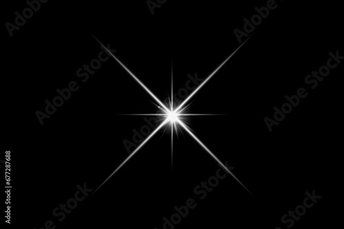 Bright beautiful star, optical lens glowing sunlight effect, light effect, bright star, light flare. White sparkles shine light effect on black background – stock vector © dlyastokiv