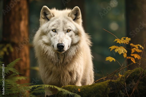 White wolf in the wild closeup