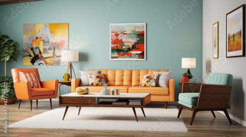 modern contemporary home interior design beautiful living room with white bright sofa and colorful vibrant decorating prop and poster frame artwork docorate simplicity easy comfort living room at home © VERTEX SPACE