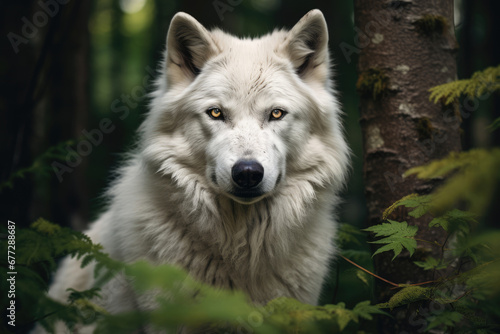 White wolf in the wild closeup