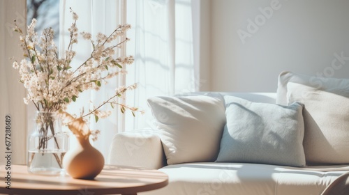 pillow sofa in living area closeup home interior design creative concept warm and cosy decorate contemporary house interior background beige sofa fabric furnish beautiful hose background © VERTEX SPACE