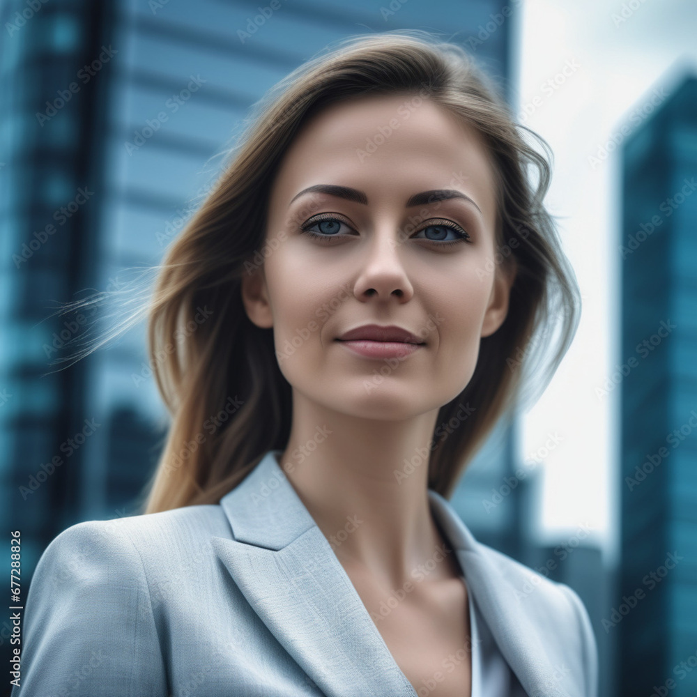 Career advancement, growth and success in work, the girl radiates confidence Career advancement, growth and success in work, the girl radiates confidence