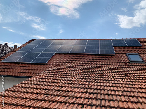 Close up of solar panels on roof home