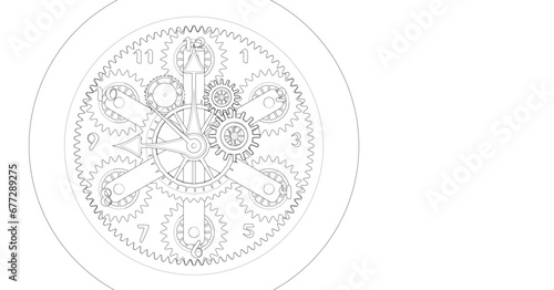 clock mechanical 3d rendering sketch