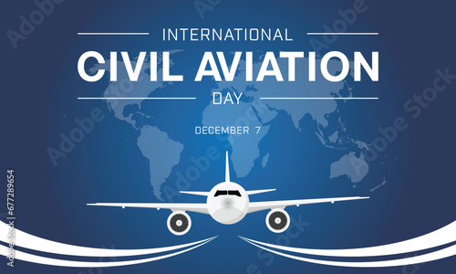 International Civil Aviation Day design concept. It features a plane with world map as a background. Vector illustration.