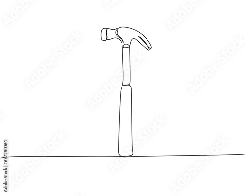 Hammer, nail puller, construction tool one line art. Continuous line drawing of repair, professional, hand, people, concept, support, maintenance.