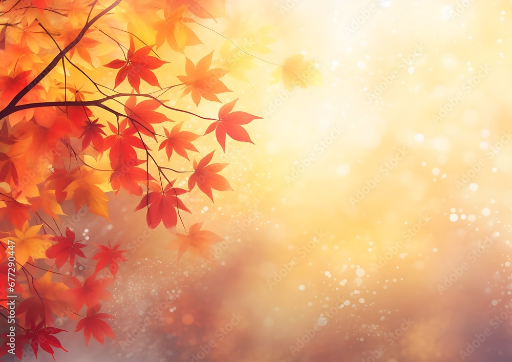 Maple leaves in autumn season. Abstract nature background with bokeh.