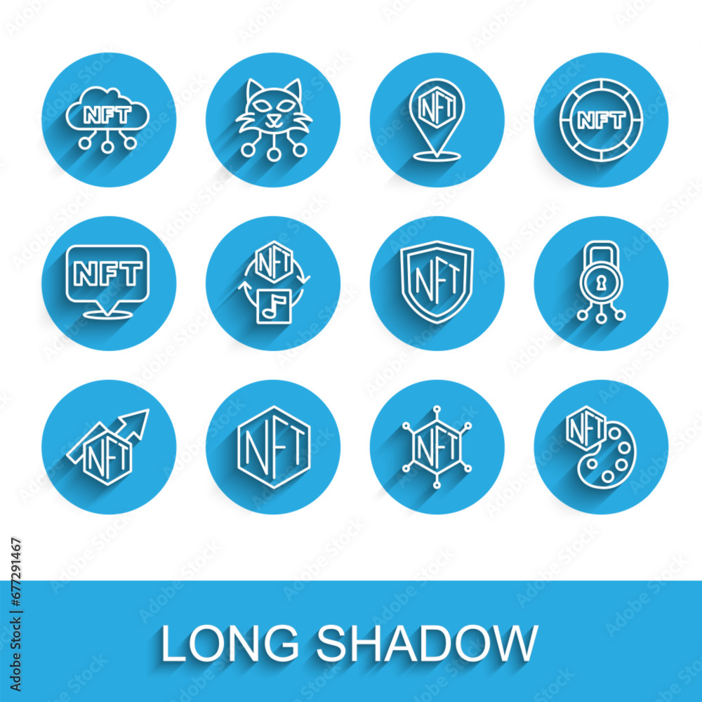 Set line NFT growth bar chart, Digital crypto, cloud, blockchain technology, Cyber security and shield icon. Vector Set line NFT growth bar chart, Digital crypto, cloud, blockchain technology, Cyber security and shield icon. Vector