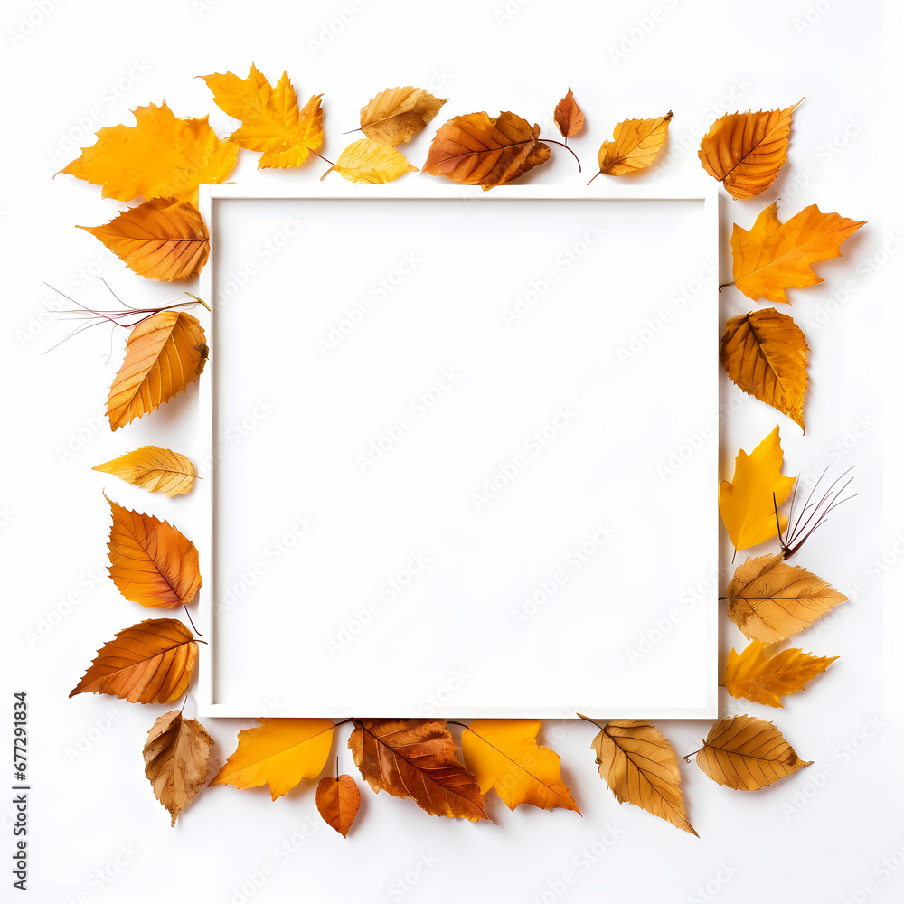 Fototapeta premium fall leaves in a square frame