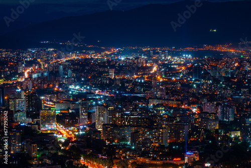 Capturing Mtatsminda Park sunset Tbilisi's Majesty in the Panoramic view Over the Mountains – A Tapestry of Georgia's Capital