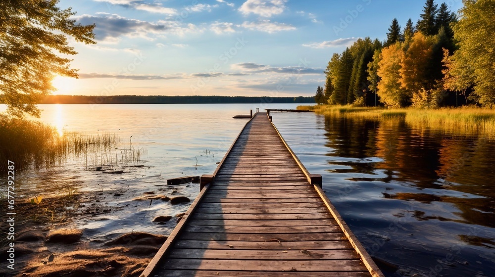 wooden pier on the lake, generative ai wooden pier on the lake, generative ai