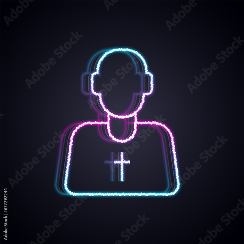 Glowing neon line Priest icon isolated on black background. Vector