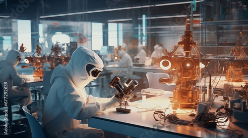 scientist working in laboratory with microscope