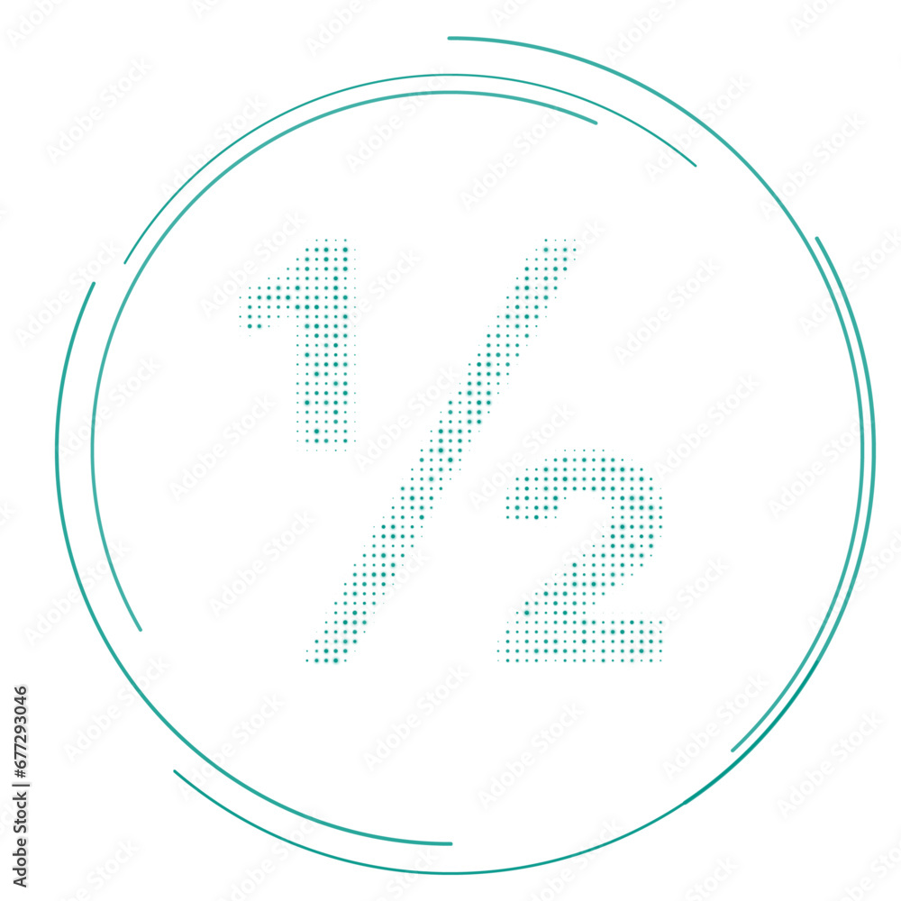 The half fraction symbol filled with teal dots. Pointillism style. Vector illustration on white background The half fraction symbol filled with teal dots. Pointillism style. Vector illustration on white background