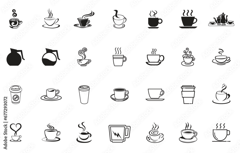 Hand drawn coffee cups icon collection Hand drawn coffee cups icon collection