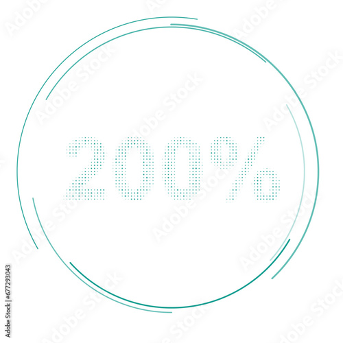 The 200 percent symbol filled with teal dots. Pointillism style. Vector illustration on white background