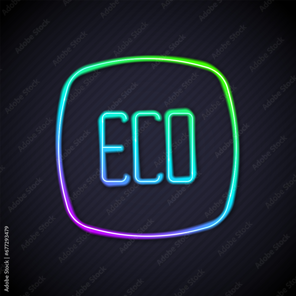 Glowing neon line Leaf Eco symbol icon isolated on black background. Banner, label, tag, logo, sticker for eco green. Vector Glowing neon line Leaf Eco symbol icon isolated on black background. Banner, label, tag, logo, sticker for eco green. Vector