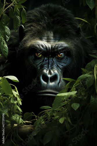 Intense Gorilla Stare in Lush Greenery © jockermax3d