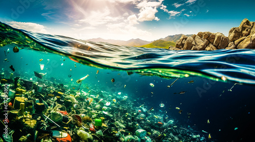 Déchets plastiques s'accumulant au fond des océans © Concept Photo Studio