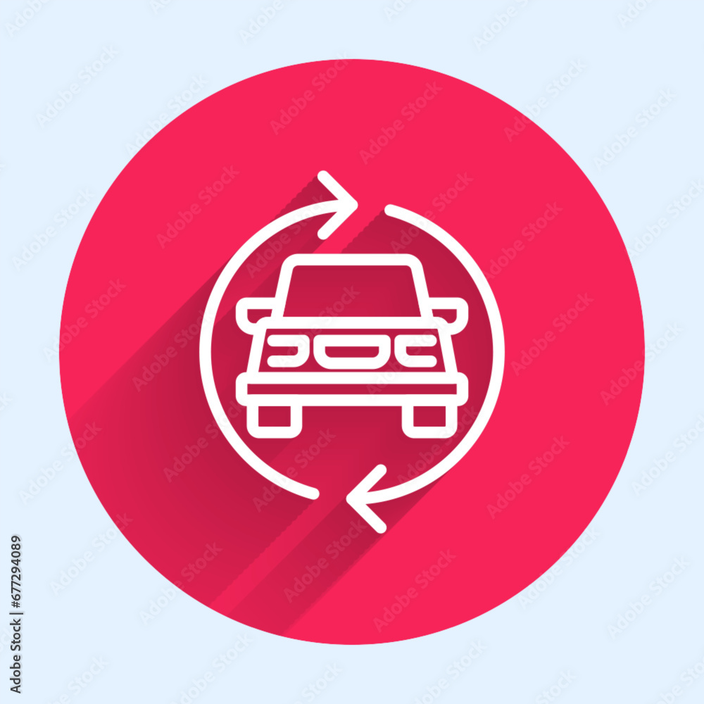 White line Car service icon isolated with long shadow background. Auto mechanic service. Repair service auto mechanic. Maintenance sign. Red circle button. Vector White line Car service icon isolated with long shadow background. Auto mechanic service. Repair service auto mechanic. Maintenance sign. Red circle button. Vector