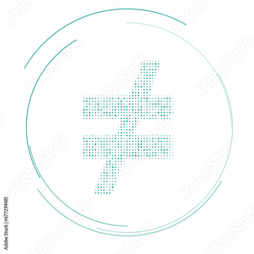 The not equal symbol filled with teal dots. Pointillism style. Vector illustration on white background
